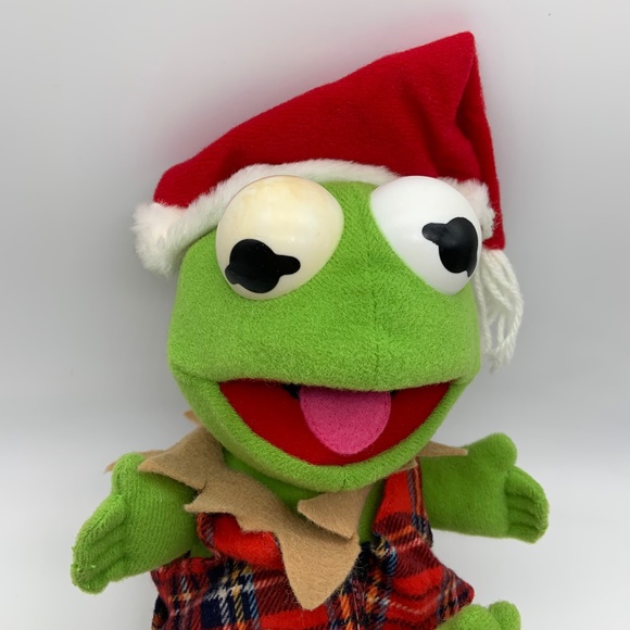 VTG Jim Henson Baby Kermit the Frog Christmas Santa Elf Muppet Plush Doll 1987 - Picture 3 of 14